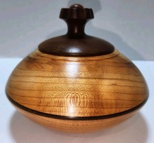 Vintage Wooden Bowl W/Lid Artist Signed Mixed Walnut Hand Turned