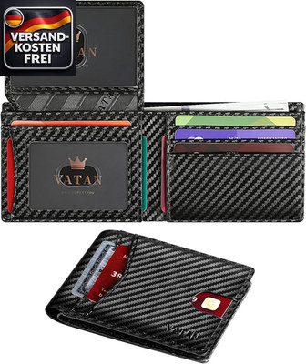Herren Geldbörse Slim RFID Blocker Leder Black mit ID Fenster Münzfach