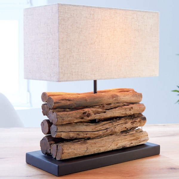 Edle Tischlampe Perifere 40Cm Beige Treibholz Tischleuchte Wohnzimmer Lampe-image