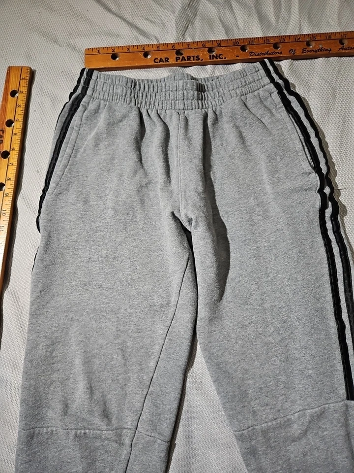 Adidas Pants Youth Boys Large 14/16 Gray Jogger Casual Stretch Active Striped  - Image 2 of 4