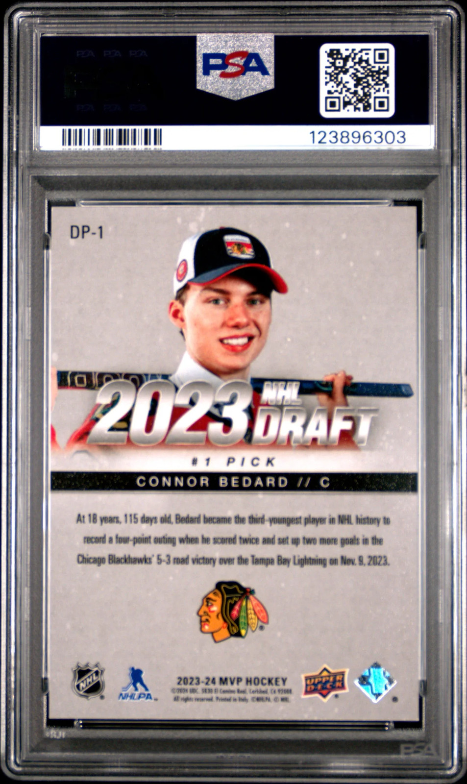 2023 Upper Deck MVP NHL Draft #1 Pick Connor Bedard #DP1 Rookie PSA 9 view 2