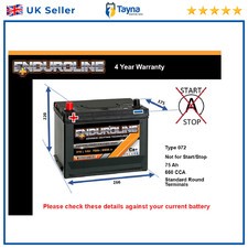 Battery fits JENSEN S-V8 4.6 98 to 07 072 660A 75Ah 4Yr Warranty 266x175x220 New