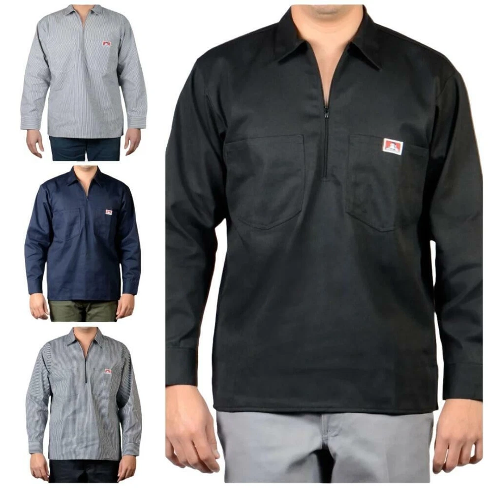 Camisa de manga larga Ben Davis para hombre calce regular 1/2 cremallera a rayas camisa de manga larga