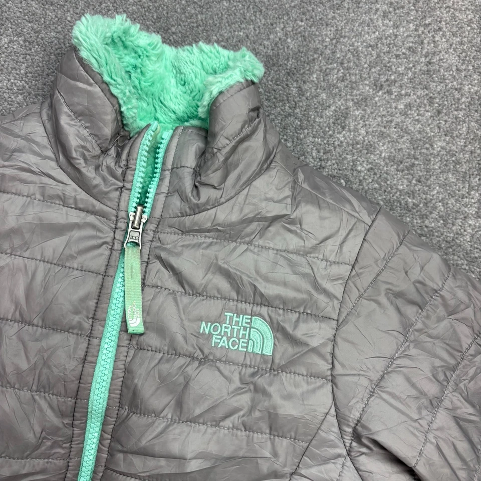 North Face Jacket Kids Medium Grey Reversible Fleece Lined Outdoors Hiking Youth - Image 3 of 4