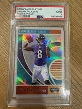 2018 Panini Playoff - Rookie Wave Lamar Jackson #7 Rookie Card PSA 9. rookie card picture