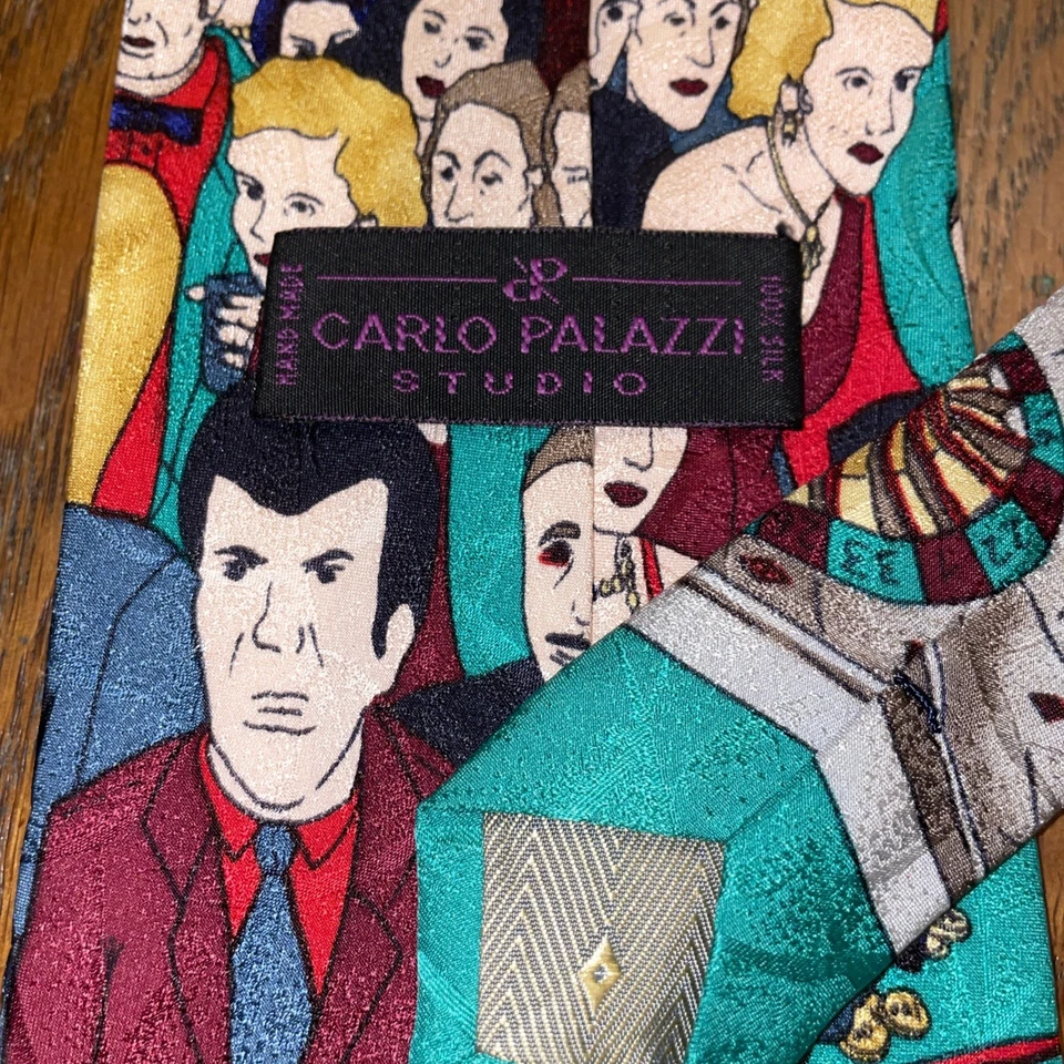 Corbata para hombre Carlo Palazzi Studio seda hecha a mano casino ruleta juego Foto 3 de 4