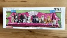 Eurographics Panoramic Jigsaw Puzzle "Kitty Cat Couch" 1000 Pc  Kittens Complete