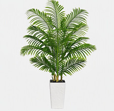 Artificial Palm Tree Houseplant, 5ft, Green, White Pot, Decorative Pebble Base