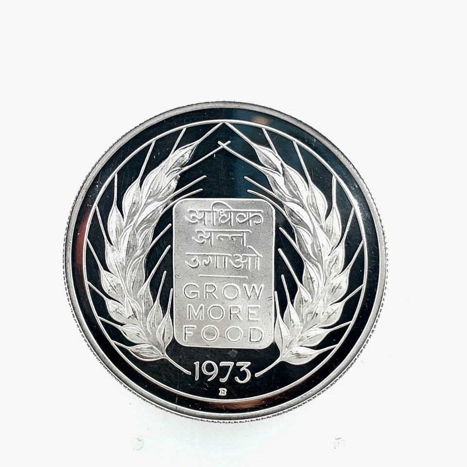 Moneda de plata B India 1973 prueba de 10 rupias 15 k baja acuñación KM-188 Bombay Mint Foto 4 de 4