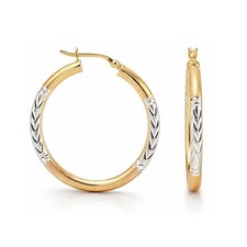 LeCalla Sterling Silver Jewelry Three-Tone Diamond-Cut Hoop Earrings for Women