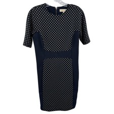 MICHAEL Michael Kors Diamond Navy Blue Midi Dress Gold Zipper Designer Size 6