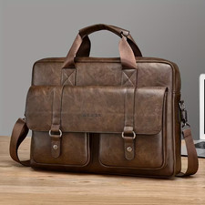 PU Leather Briefcase Men 15.6 Inch Laptop Bag Vintage Messenger Shoulder Satchel