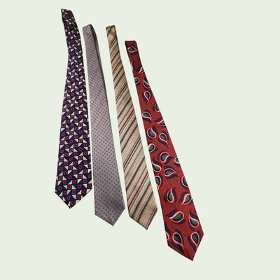 Hardy Amies London Lot Of 4 VTG Silk Ties Paisley Stripes Diamond Red Brown Gray