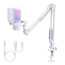 VM1 White Gaming PC USB Microphone Condenser Mic with Noise Cancellation Mute...