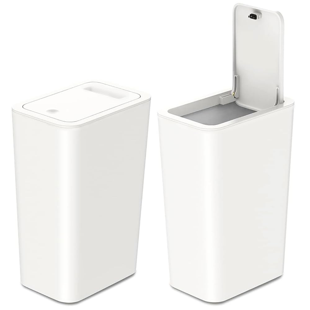 4 2 Pack Slim Space-saving Trash Can With Press Top Lid 15l Gallon Durable