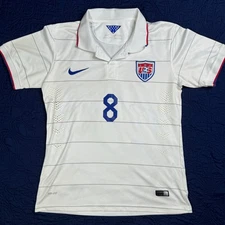 Nike US Mens Soccer Jersey White Blue Number 8 Dri Fit Polo Shirt