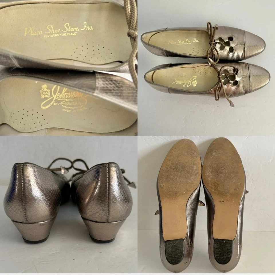 Vintage 70s Johansen Ette Shoes Women's 10 Pumps Gold Leather Cap Toe - Image 4 of 4