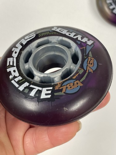 Vintage Hyper SuperLite 76mm 78A Inline Skate Purple Wheels Set of 8 - NOS - Bild 7 von 10