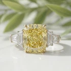 3.80Ct Cushion Canary Diamond Three Stone Engagement Ring 14K Yellow Gold Finish