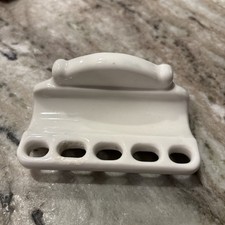 Antique Art Deco White Porcelain Toothbrush Holder Wall Mount With Five Slots
