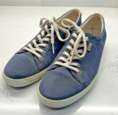 Ecco Soft Walking Sneakers Shoes Blue Suede Leather Womens Size EU 40 US 9