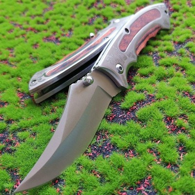 Mountaineering Camping Lightweight Wood Handle Jungle Combat Folding Knife Tool