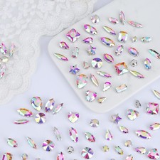 Sew on Rhinestones 205 PCS Glass Mixed Shapes Sew on Crystal Gems Flatback with