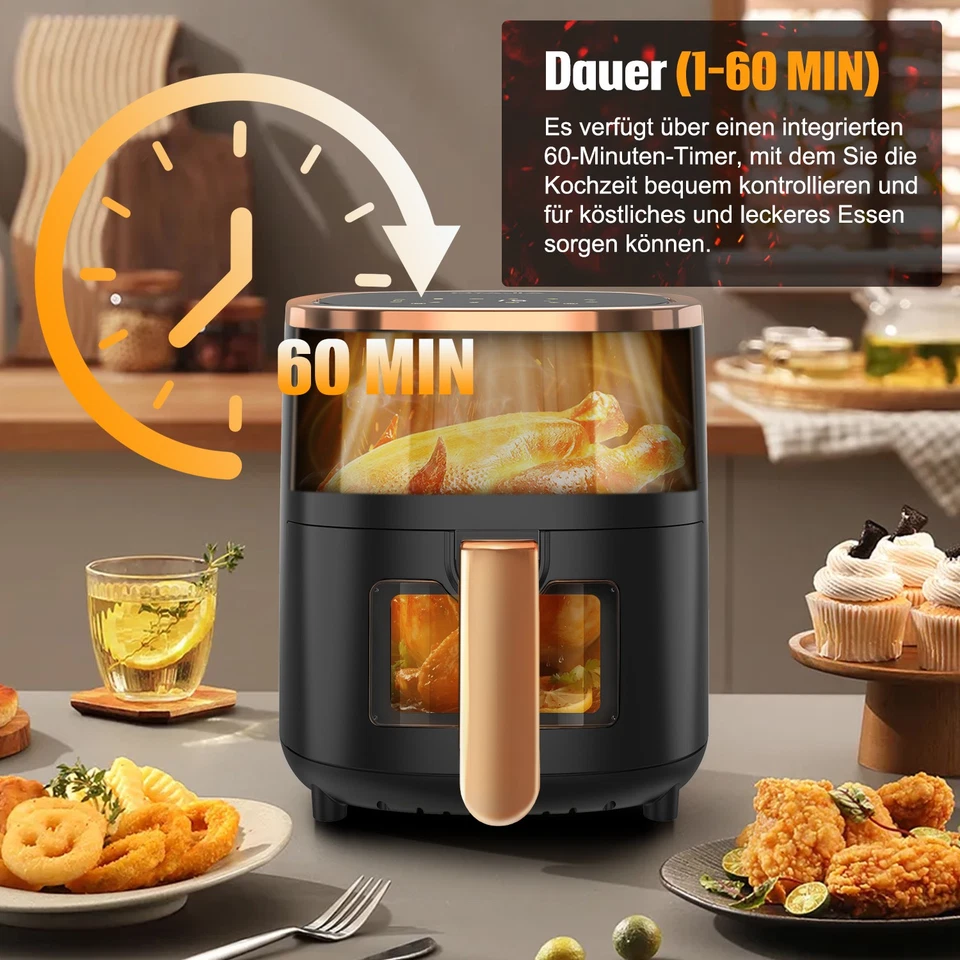 XXL Heißluftfritteuse 6L Fritteusen Friteuse Heißluft Air Fryer 1200W ohne Öl DE - Bild 3 von 4