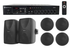 Rockville 70v Commercial/Restaurant Amplifier 2 Black Wall 4 Ceiling Speakers