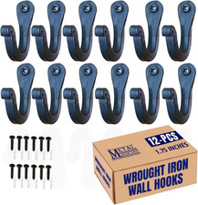 Single Prong Wrought Iron Hooks, Vintage Hand Forged Iron Classic Hook Set   Rus