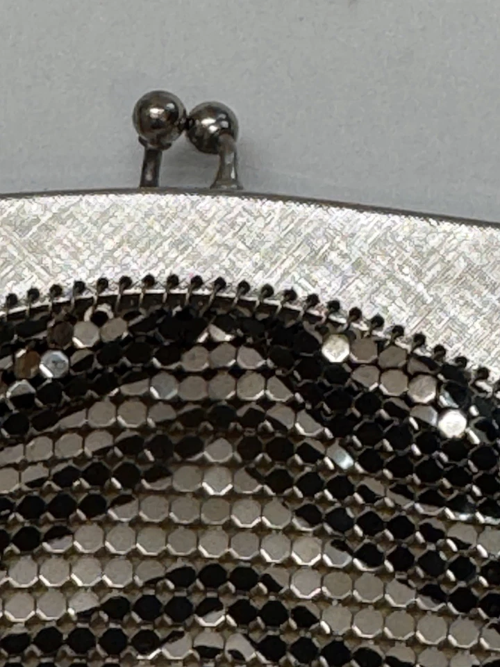 De Colección Whiting & Davis Malla Cebra Noche Cartera Bolso de Mano Bolso de Hombro Plateado Negro Foto 4 de 4