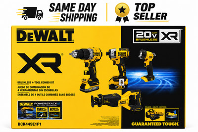 DEWALT DCK449E1P 20V MAX XR Brushless 4-Tool Combo Kit POWERSTACK Battery & Bag