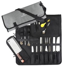 16 Slot Chef Knife Bag Roll Carry Case Adjustable Straps Kitchen Cooking Storage