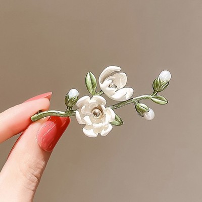 New Style Enamel Lily Magnolia Alba Flower Brooches For Women Clothes Ornament