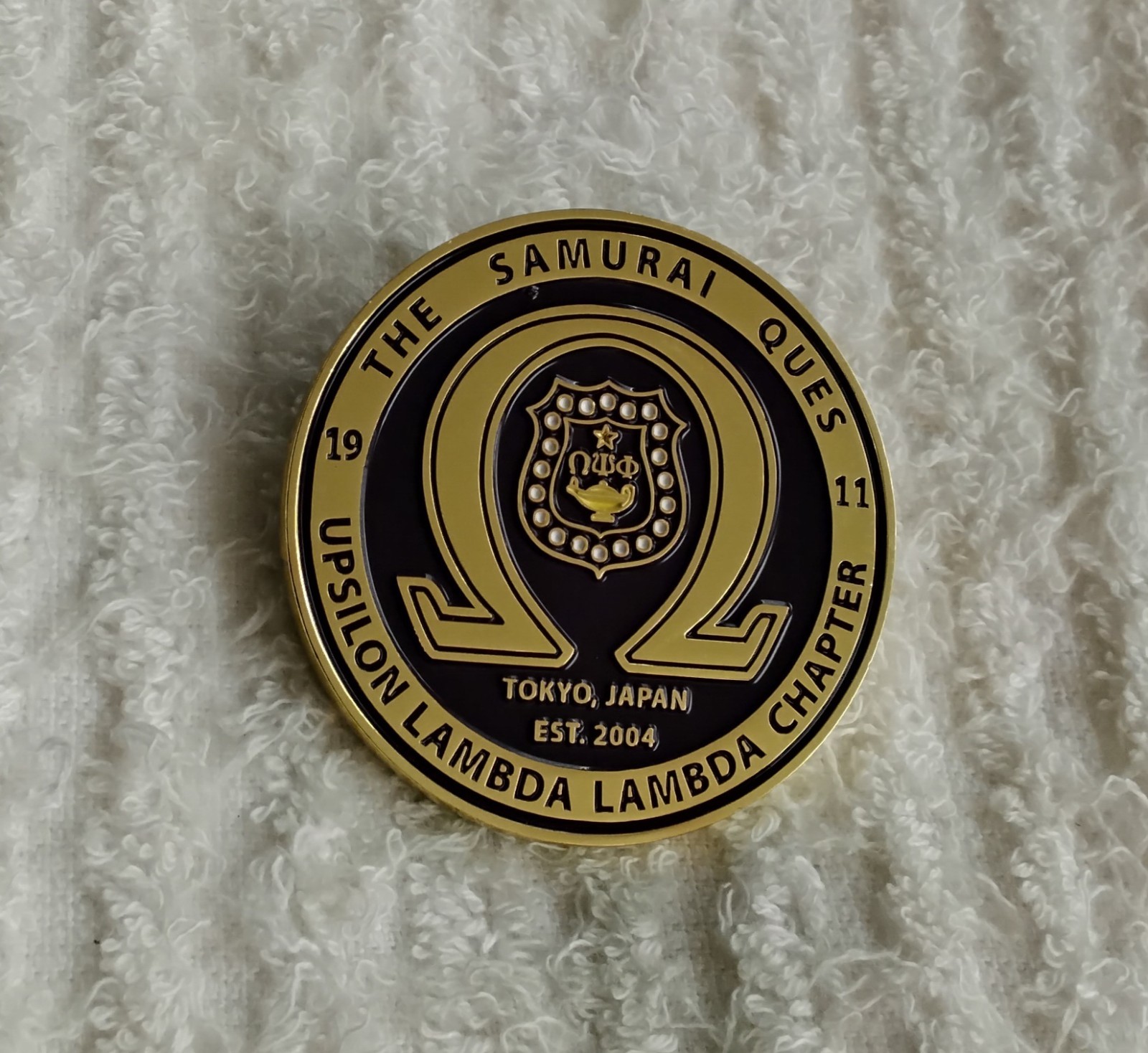AUTHENTIC OMEGA PSI PHI TOKYO JAPAN CHAPTER SAMURAI QUES RARE CHALLENGE COIN