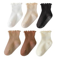 6 Pairs Toddler Ruffle Socks for Girls Baby Grip Socks Non Slip Socks Cute Gr...