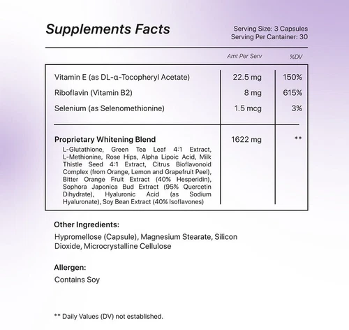 RELUMINS Advance White 1650mg Glutathione Complex + HYALURONIC ACID 90Ct - Picture 6 of 6