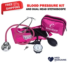 Dixie EMS Adult BP Cuff Dual Head Stethoscope and Blood Pressure Kit - Pink