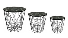 Retro Metal Wire Marble Effect Storage Round Side Table Basket Home Furniture