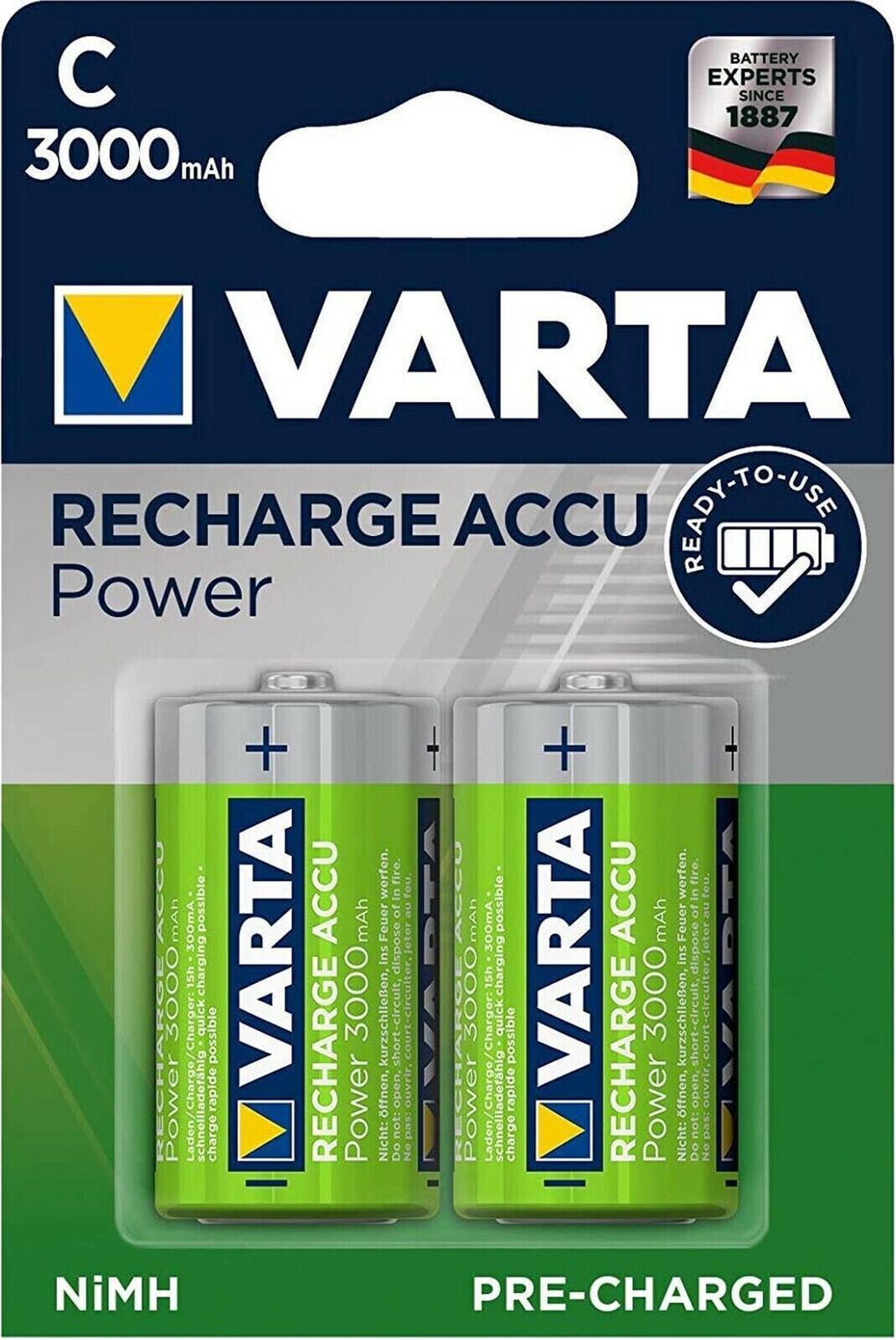 Thumbnail - 2x Varta Recharge Accu Power C Akku 3000 Mah 1,2 V Nimh Hr14 (1x 2er