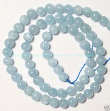 Beautiful 8mm Light Blue Aquamarine Round Gemstone Loose Beads 15"