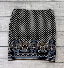 J MCLAUGHLIN LUCY Womens Sz 12 Black Multi Embroidered Stretch Pencil Skirt EXC