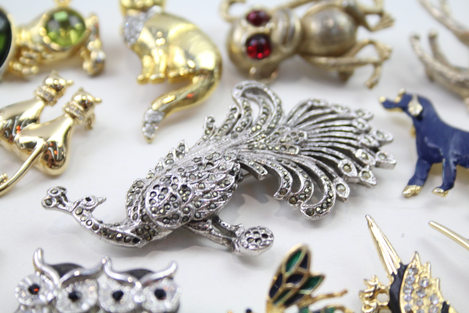 Vintage Animal Brooches Rhinestone Elephant Monkey Owl Flamingo Mixed
