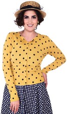 Voodoo Vixen "POLKA DOT PUNKTE" Langarm CARDIGAN Stickjacke Senfgelb Rockabilly