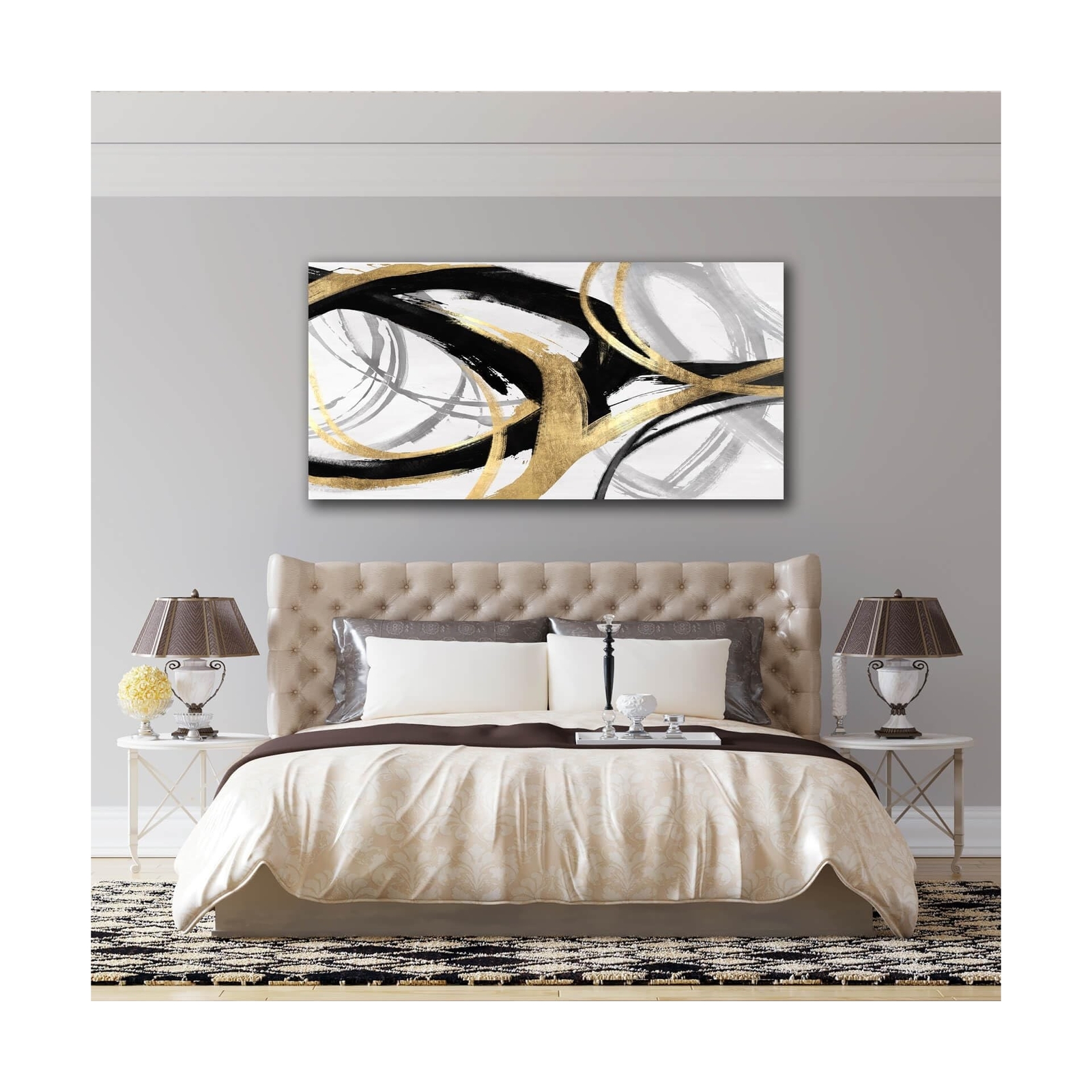 Kureful Gold Abstract Wall Art for Men/Black And White Wall Decor/Large