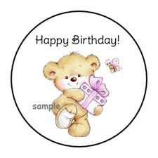 30 CUTE TEDDY BEAR HAPPY BIRTHDAY ENVELOPE SEALS LABELS STICKERS 1.5" ROUND