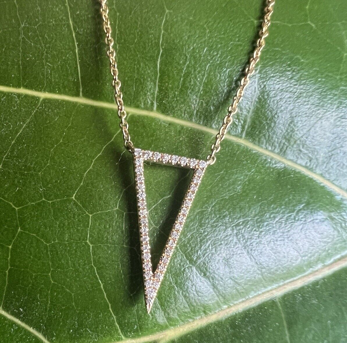 Geometric Triangle Pendant Charm in 14k Yellow Gold Diamond Necklace Rolo  Chain