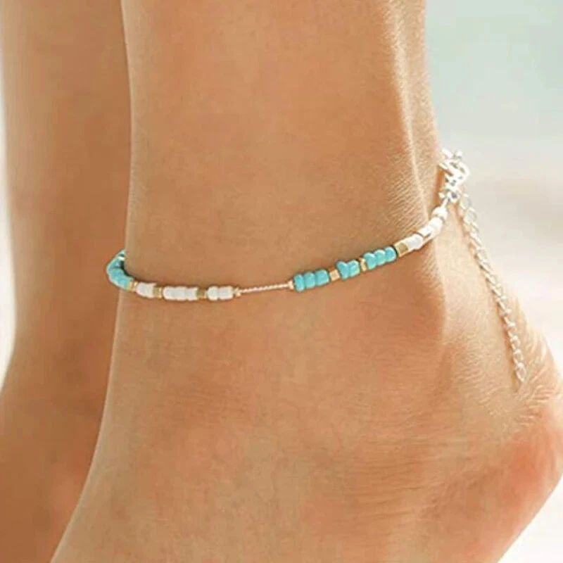 Pulsera tobillera turquesa con cuentas para mujer estilo boho océano playa Foto 2 de 4