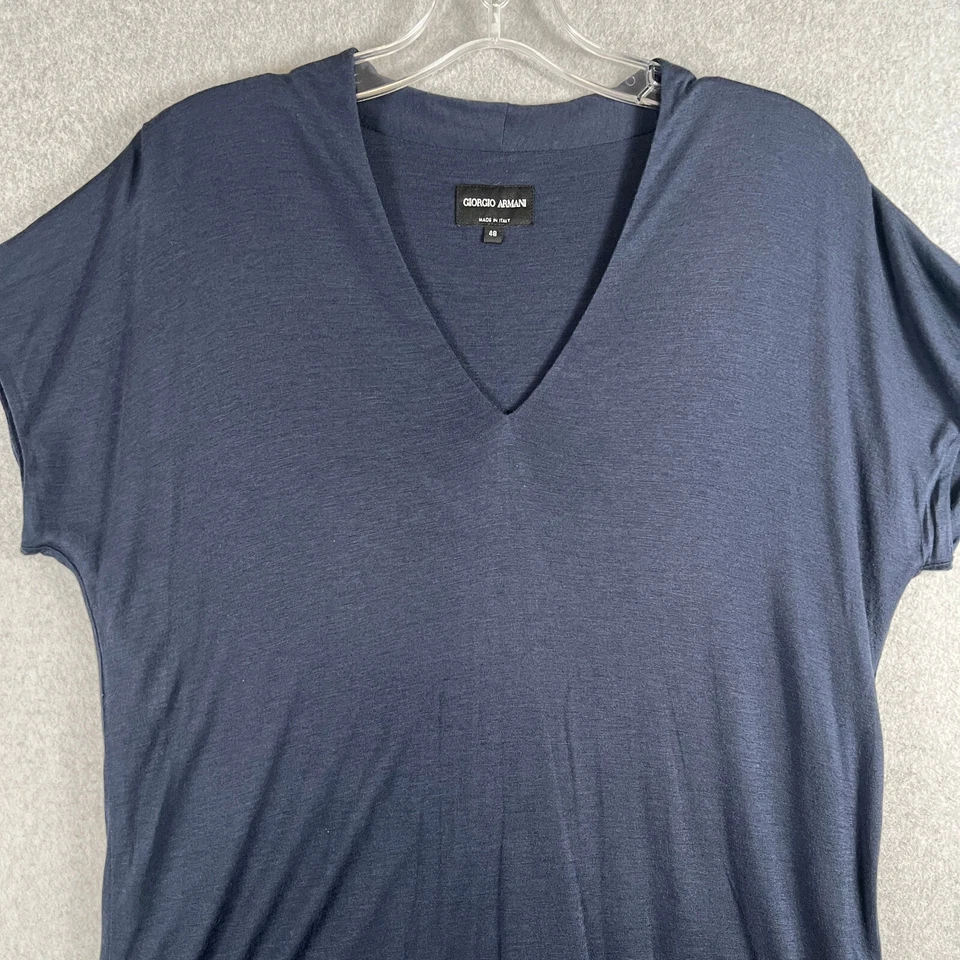 Camisa tejida cuello en V Giorgio Armani para mujer 48 azul marino mezcla de cachemir nueva sin etiquetas Foto 3 de 4