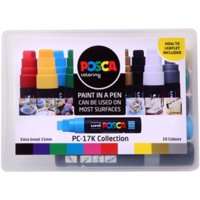 Uni POSCA Marker Pen PC-17K - extra breit 15 mm - Sammelbox mit 10 Farben